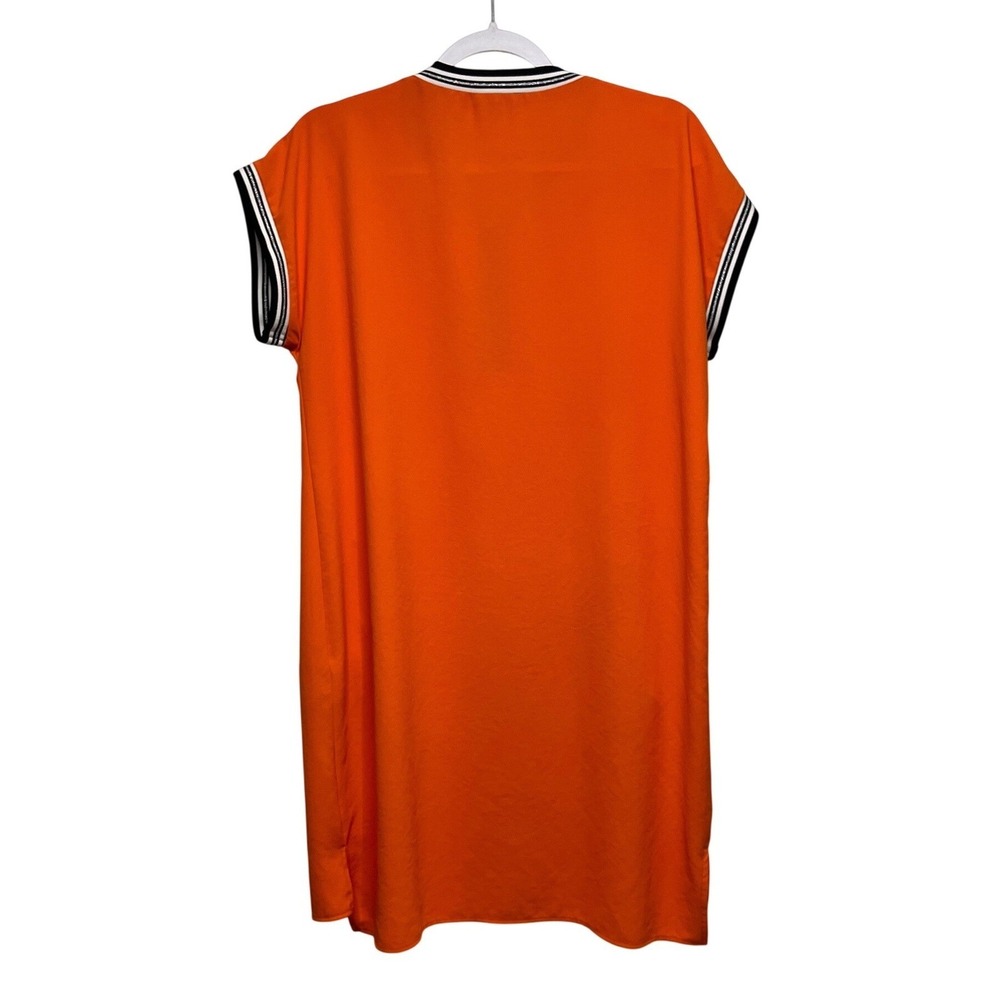 Joseph Ribkoff Orange Zip‎ Front Sporty Shift Dress Striped Trim Sz 8 Luxury - Picture 2 of 8